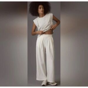 Anthropologie Daily Practice White (Cream)‎ Pleated Wide Leg Pant Size Small NEW
